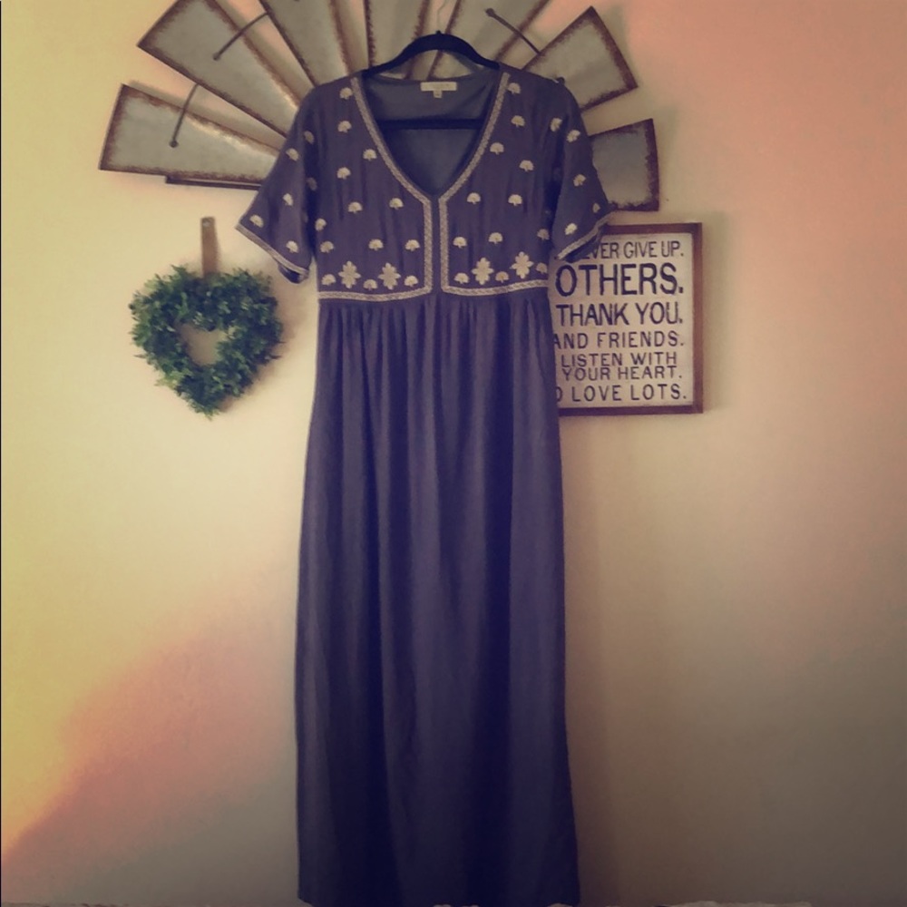 Grey Embroidered Polagram Maxi Dress